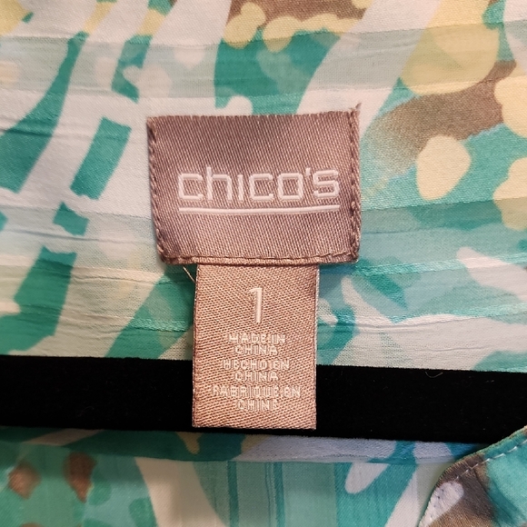 Chico's Aqua and Brown Abstract Blouse Sz 1(Medium) - Picture 2 of 7